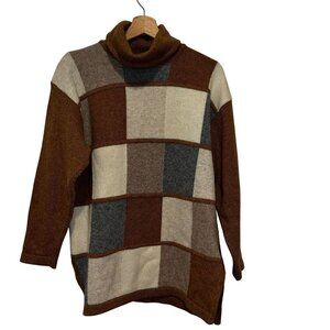 Vintage LambWool Cashmee Blend Patchwork Turtleneck Sweater Women Size Medium